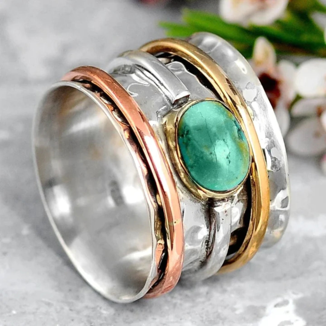 Coco - Vintage Guld & Silver Turquoise Ring